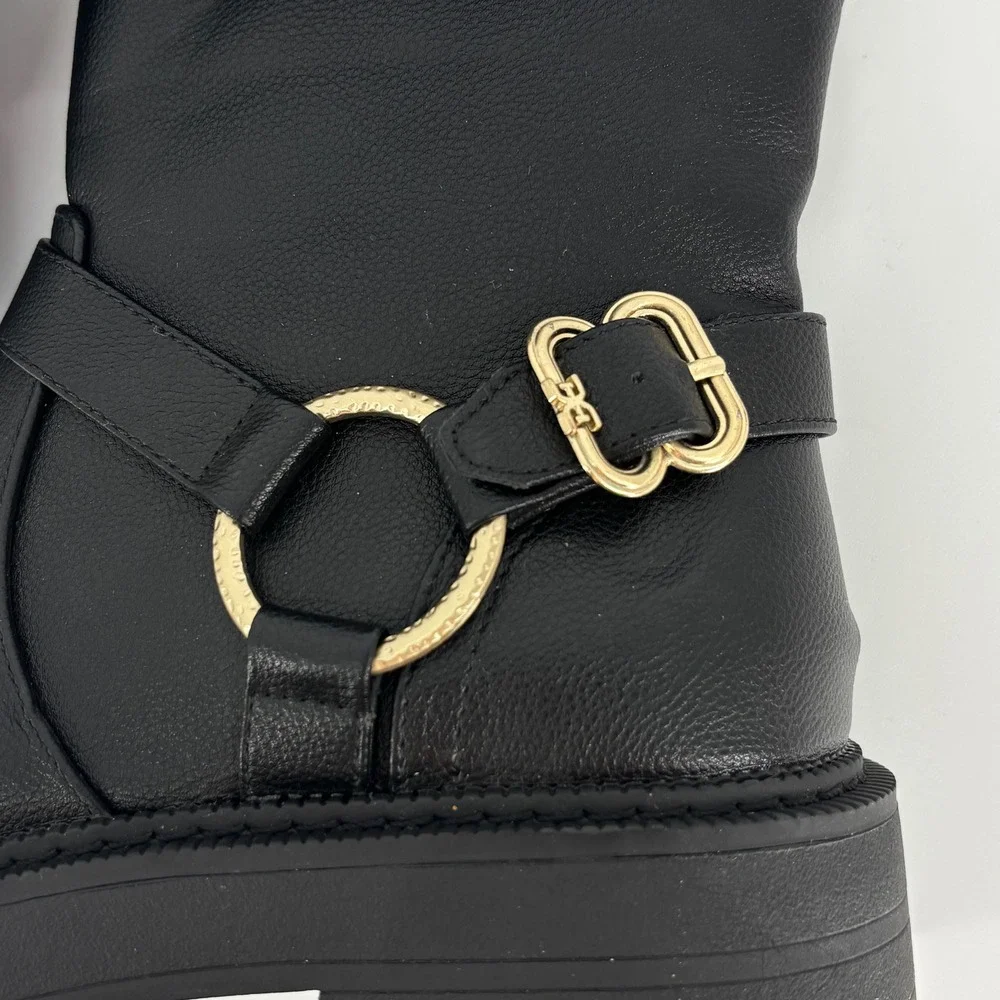 Sam Edelman Lucianna Marie Bootie Black Kids Size 5 Lug Sole Gold Buckle Zipper